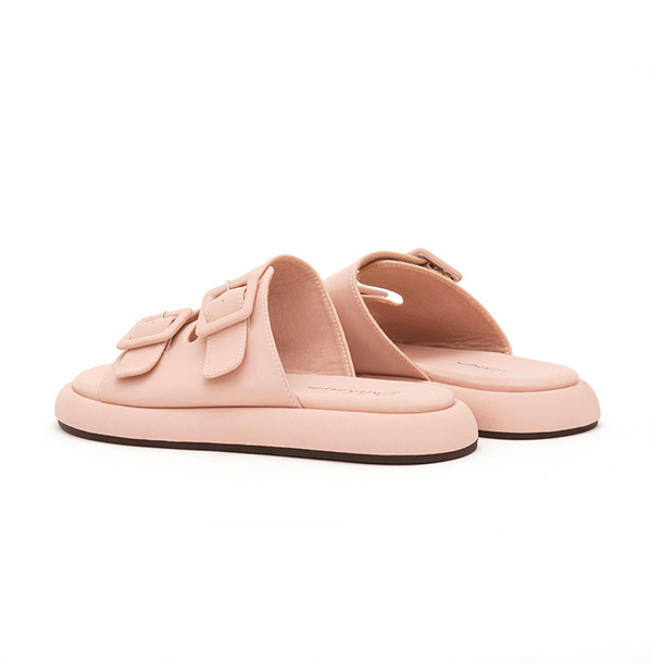 Pastel Square Buckle Cute Flat Sandals Pink