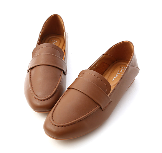Soft Faux Leather Foldback Loafers Brown