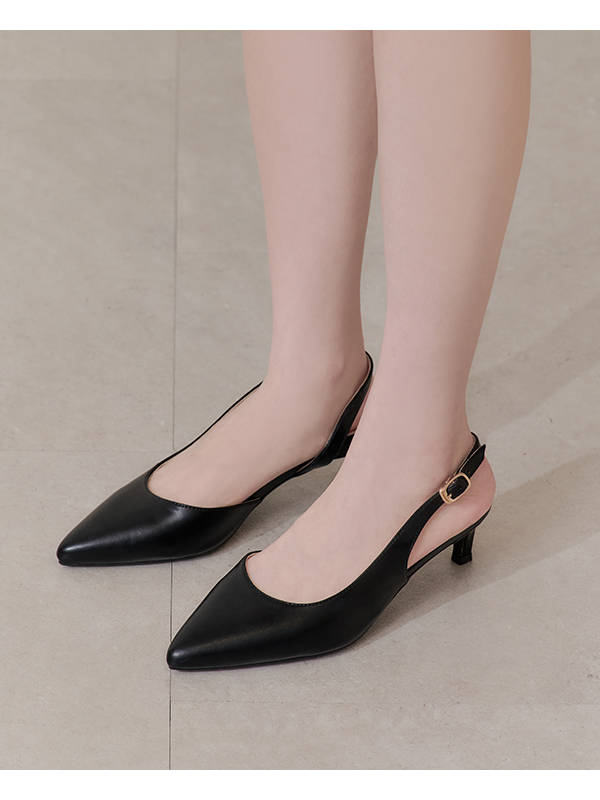 Pointed-Toe Mid-Heel Slingbacks Black