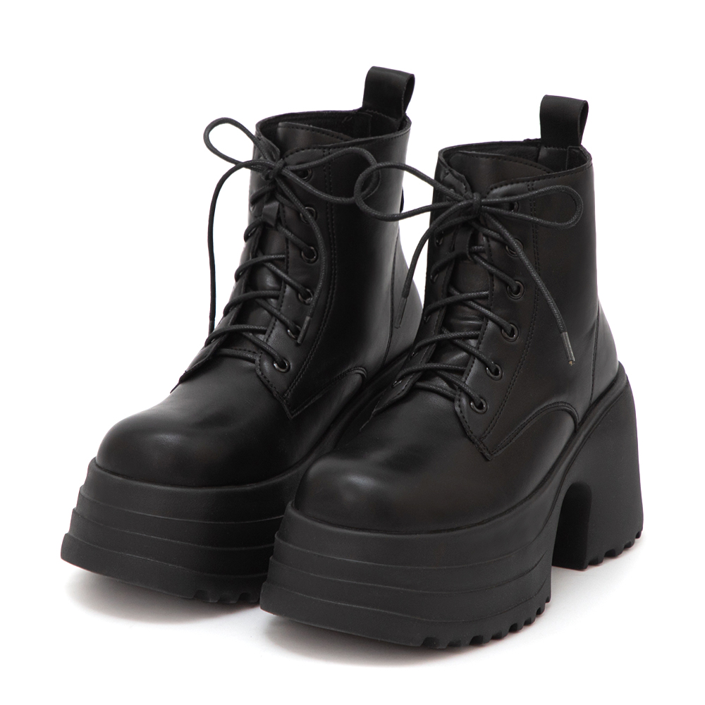 舞力全開增高加厚底綁帶短靴 黑色