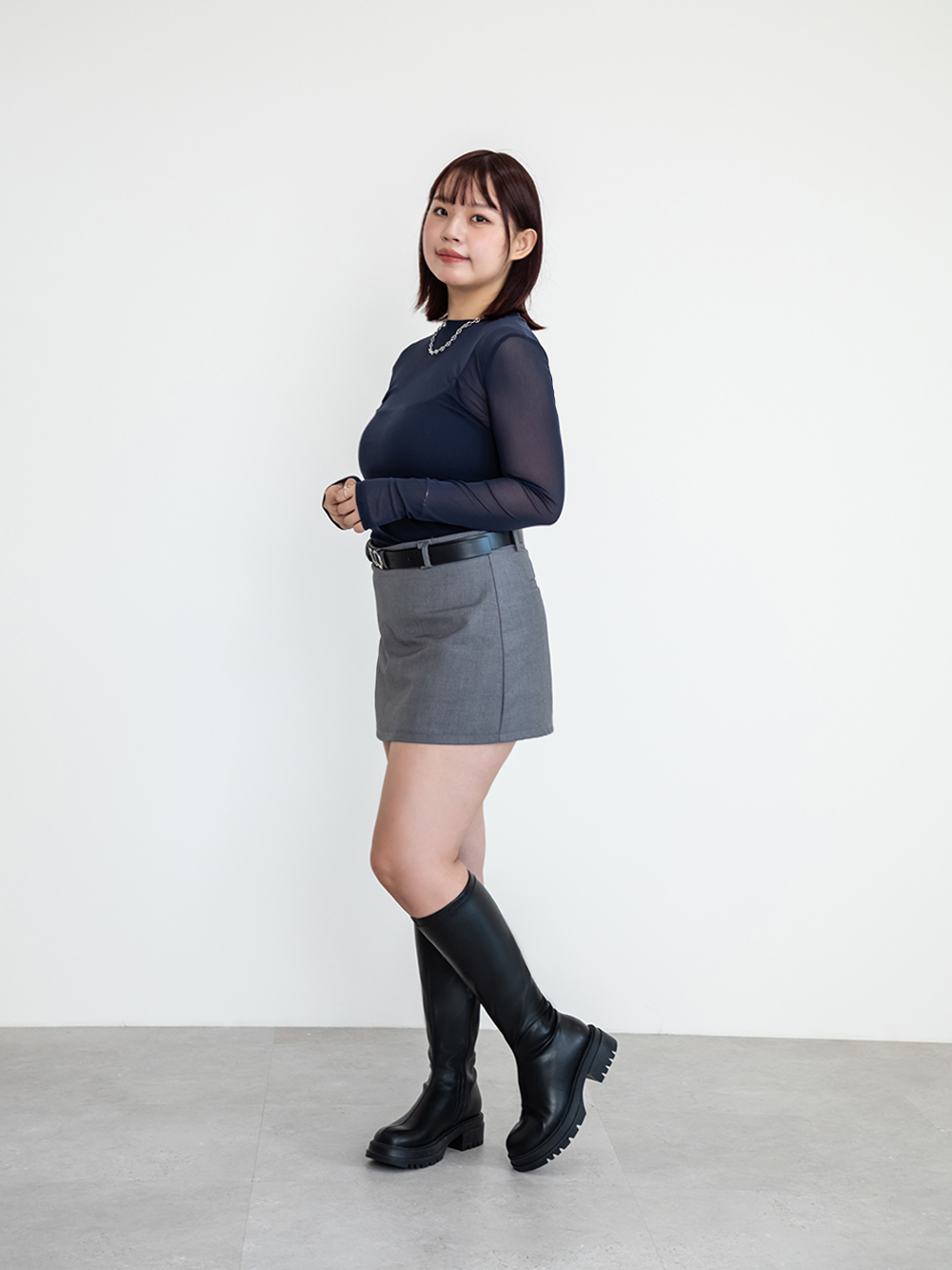 【加寬筒圍】韓團指標素面厚底瘦瘦長靴 黑色