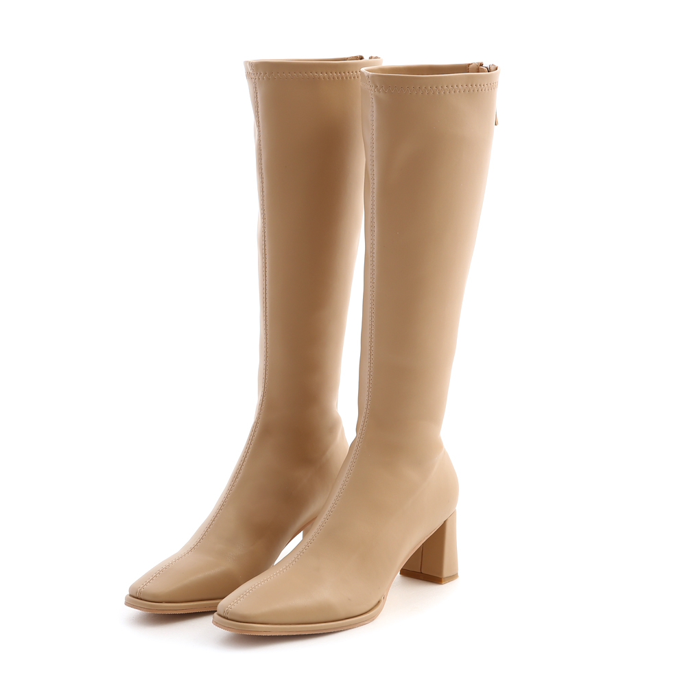 Plain High Heel Under-The-Knee Boots Beige