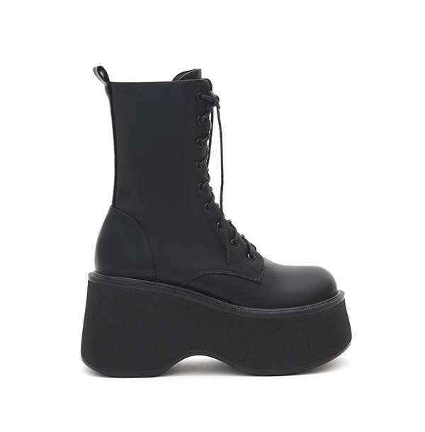 K-pop Girl Thick-Sole Lace-Up Ankle Boots Black