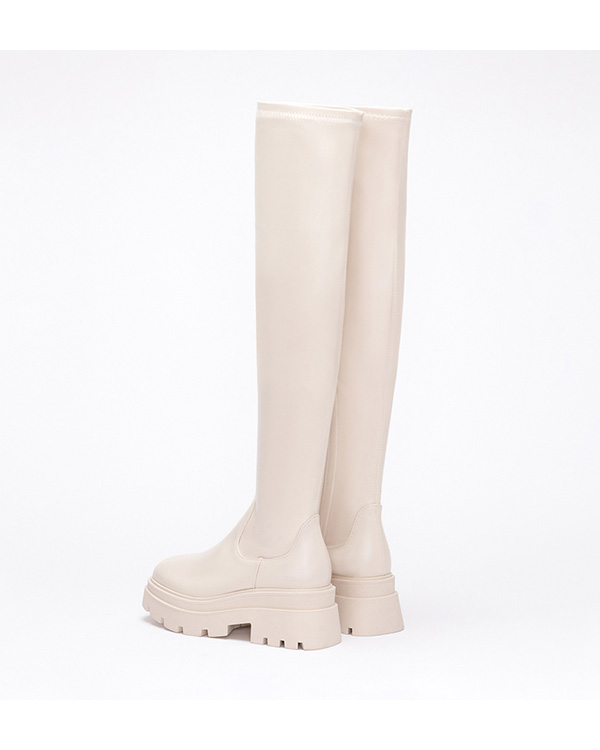 Over-The-Knee Fitting Tall Boots Vanilla