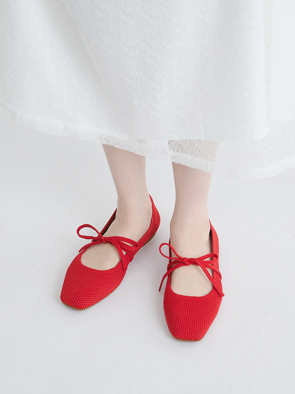 【3D零感雲織鞋】綁帶方頭瑪莉珍鞋 熱戀紅