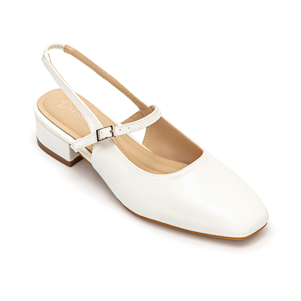 粉彩春日4D氣墊後空低跟鞋 白