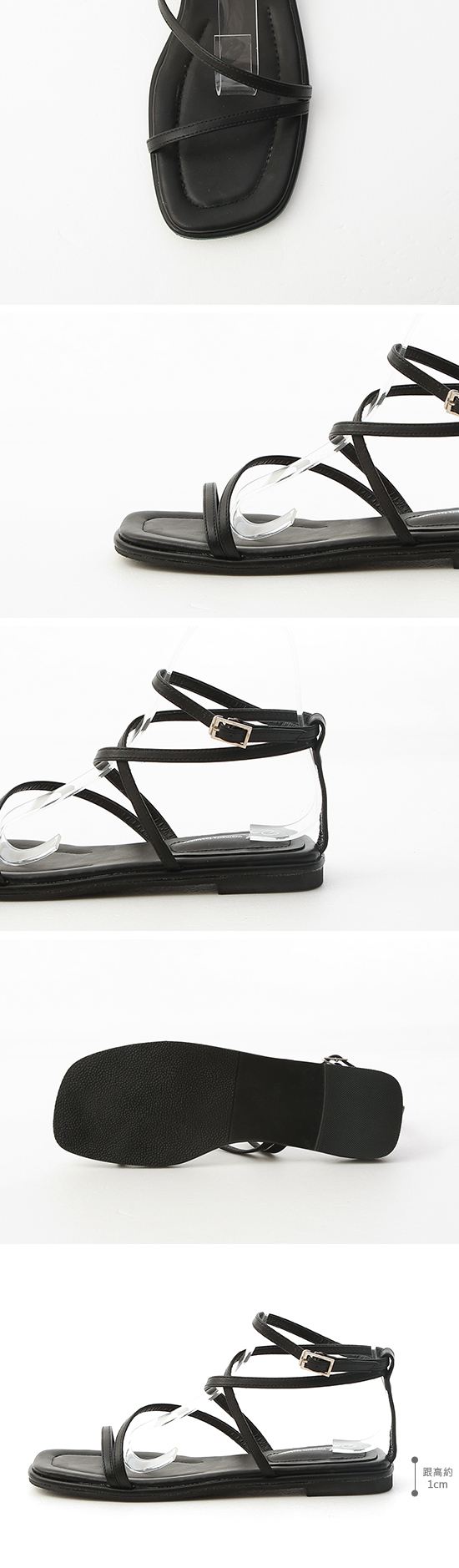 Square Toe Greek Sandals Black