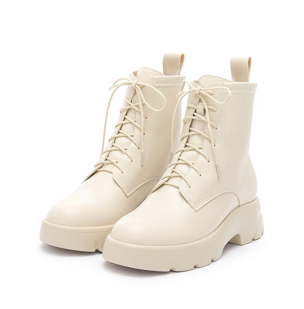 Lightweight Sole Lace-Up Boots Beige