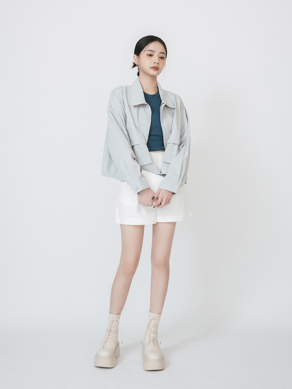 暗黑芭比．Plus級加厚鬆糕底綁帶短靴 香草米