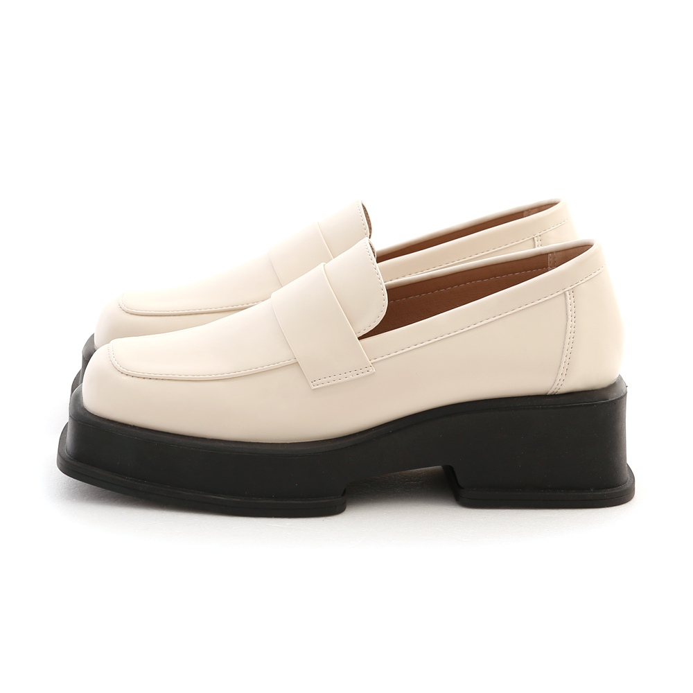 Retro Square Toe Platform Loafers Vanilla