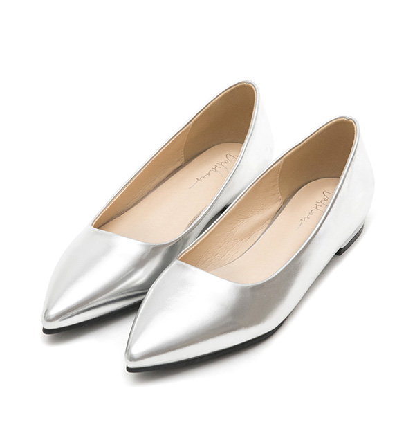 Classic Pointed Toe Ballet Flats Silver