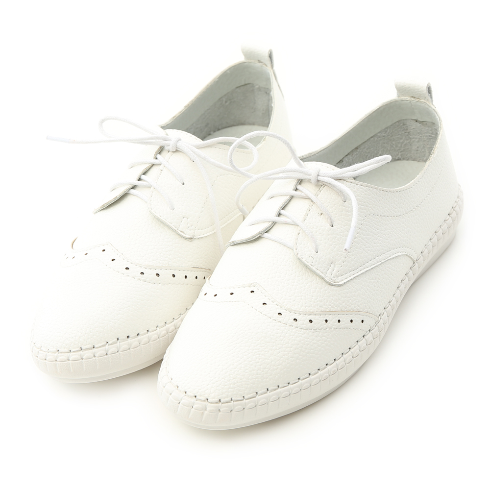 Stitch Detail Brogue Shoes White