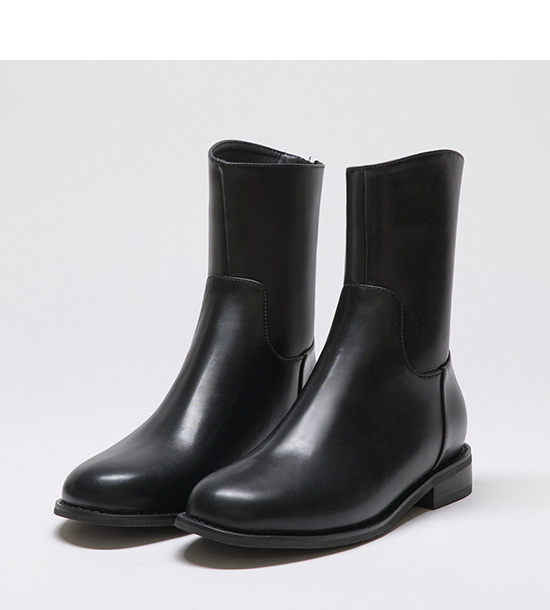 Plain Back Zipper Round Toe Boots Black