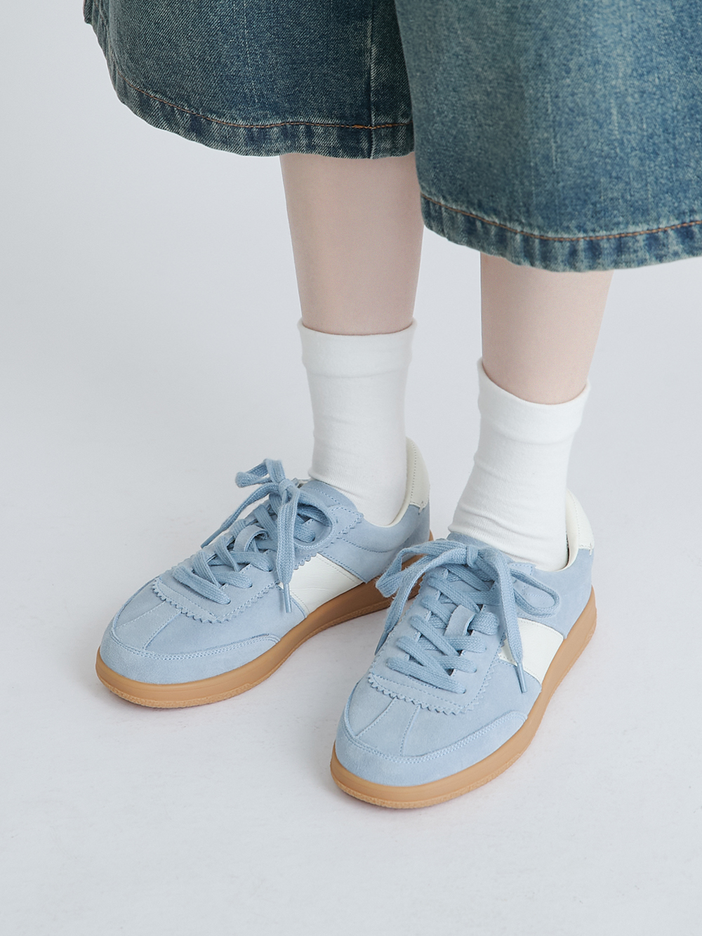 進化版2.0雙色鞋帶真皮德訓鞋 藍色