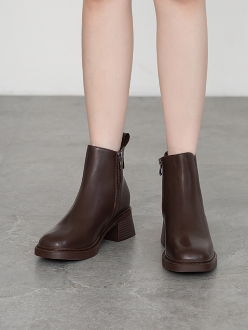 時髦指標方頭木紋跟切爾西短靴 咖啡