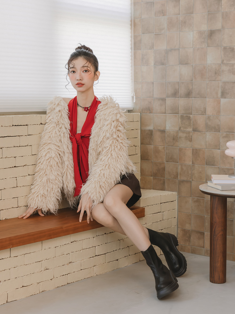 瘦腿密碼輕量厚底瘦瘦短靴 黑色