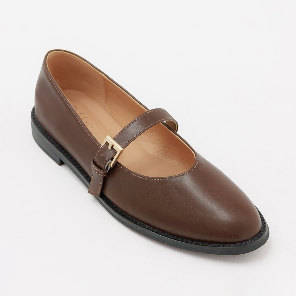 Microfiber Pointed Toe Flat Mary Jane Shoes Dark Brown
