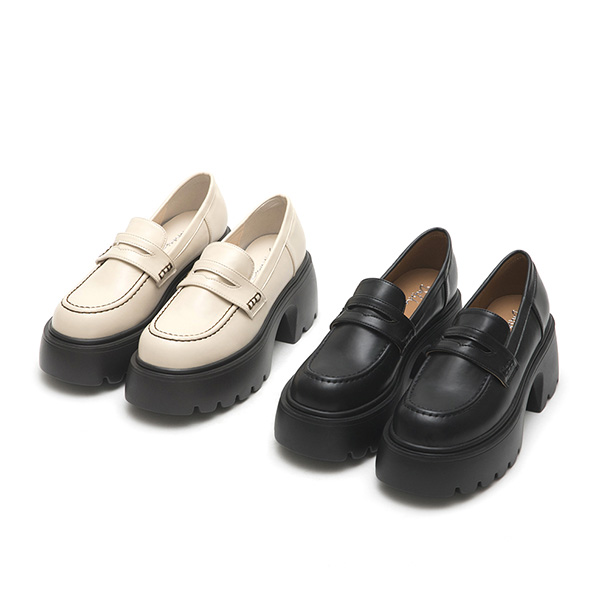 Color-Block Stitch Thick Sole Loafers Black