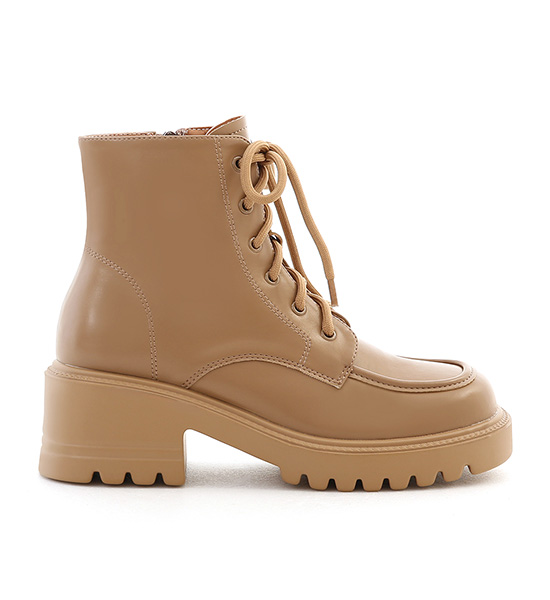 Lightweight Thick Sole Lace-Up Ankle Boots Beige