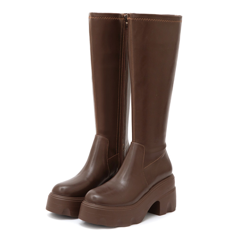 演唱會必備9.5cm輕量厚底瘦瘦長靴 咖啡色