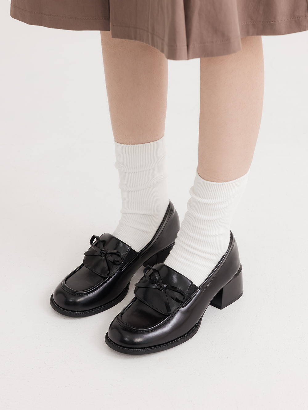 校花指定小蝴蝶結中跟樂福鞋 黑色