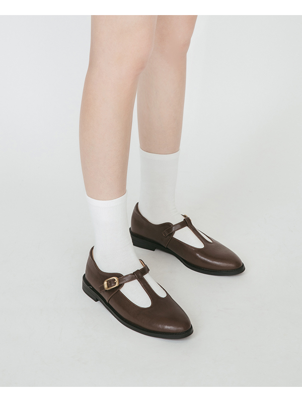 Microfiber Pointed Toe T-Bar Mary Jane Shoes Dark Brown
