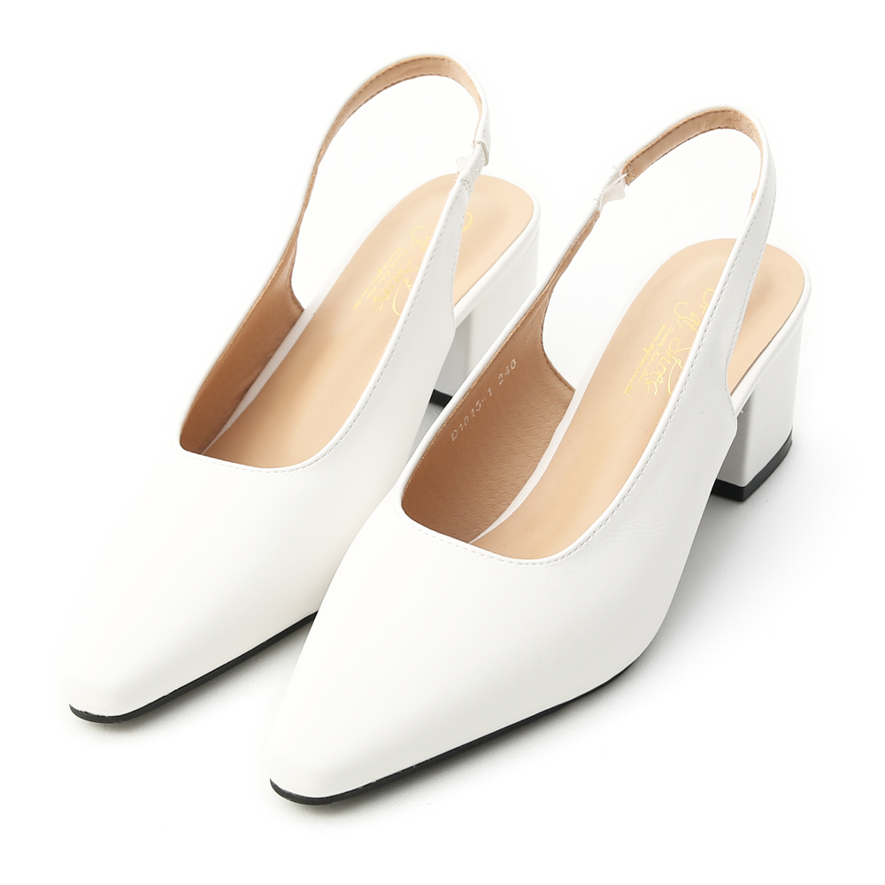Pointed Toe Slingback Mid Heels White │ D+AF官方購物網站