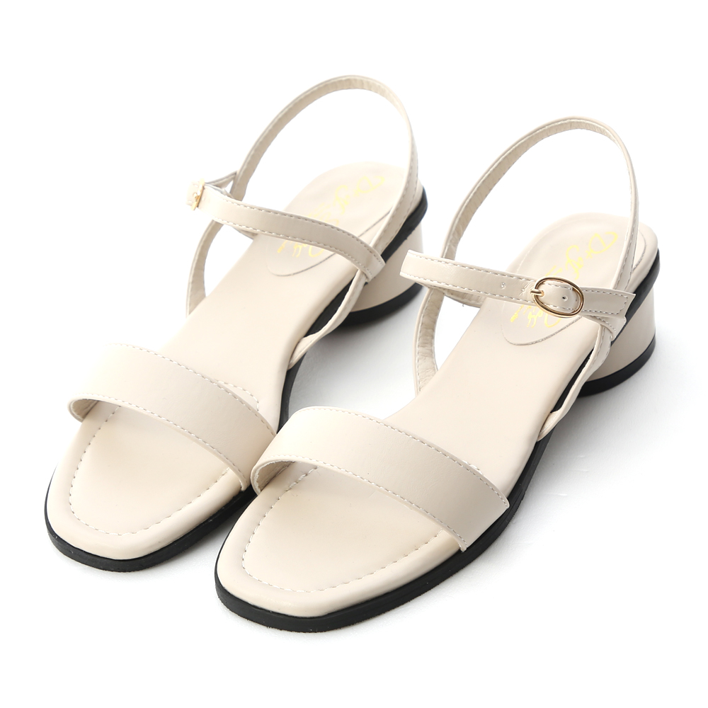 Ankle Strap Round Heel Sandals French Vanilla White