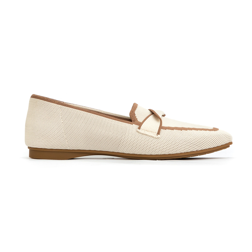 【3D零感雲織鞋】雙色拼接扭結方頭樂福鞋 香草米