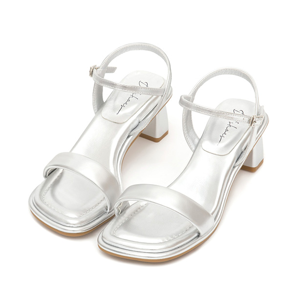 Square Toe Soft Mid-Heel Sandals Silver