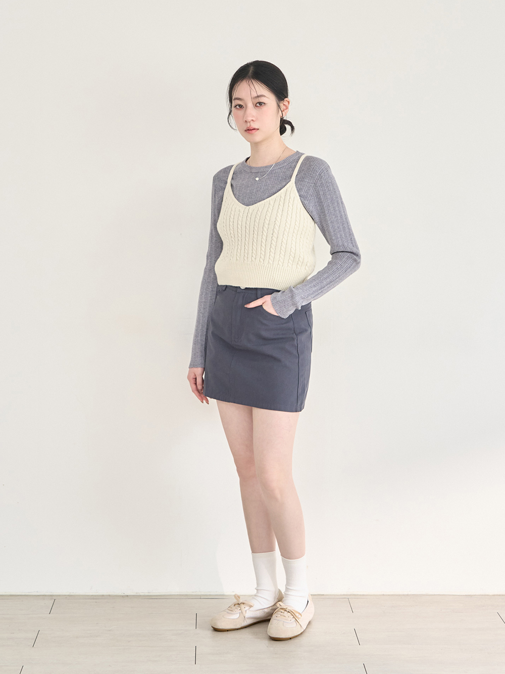 粉彩系列真皮綁帶淺口休閒鞋 米白色