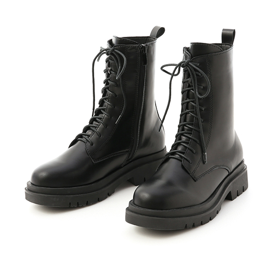 Chunky Sole Lace-Up Mid-Tube Martin Boots Black