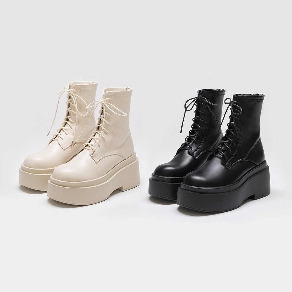 Chunky Sole Lace-up Ankle Boots Black │ D+AF Official Online Shop