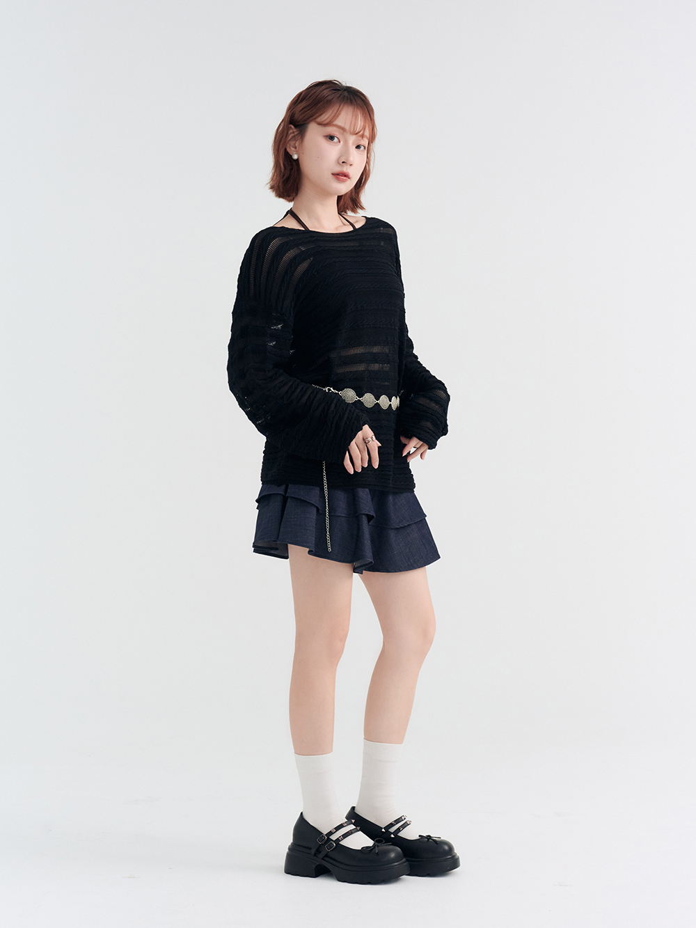 暗黑甜心鉚釘厚底瑪莉珍鞋 黑色