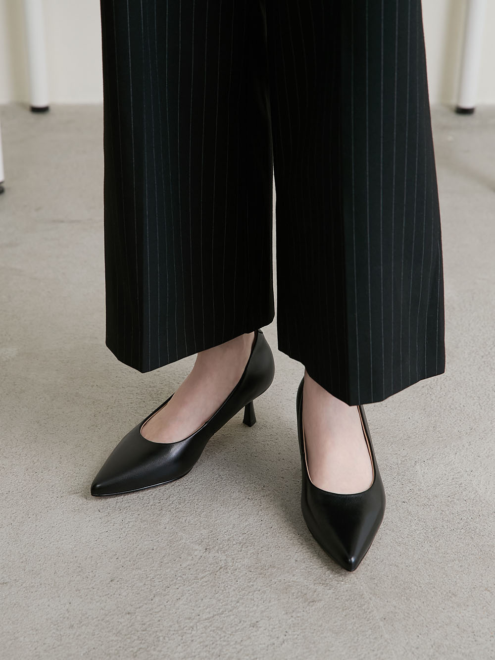 【真皮系列】5cm全能氣墊真皮中跟鞋 黑色