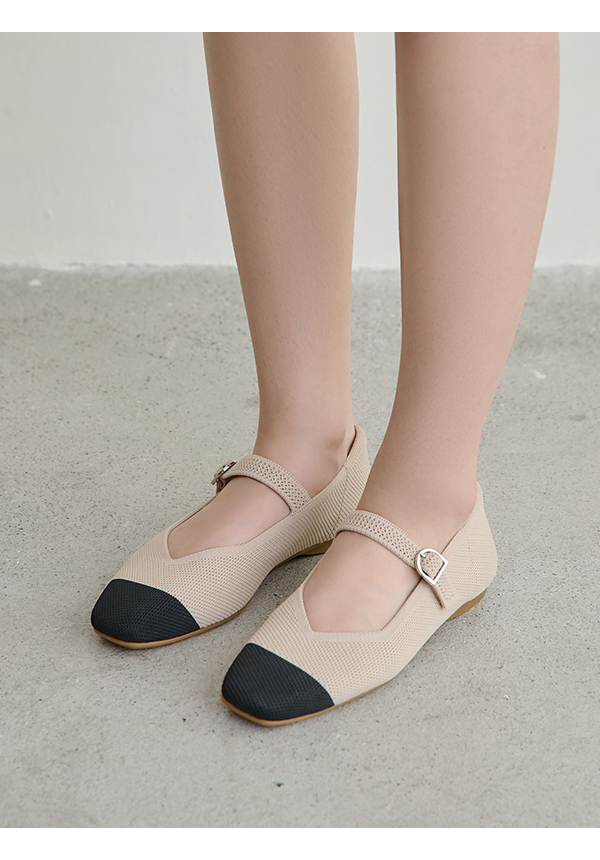 【3D零感雲織鞋】方頭瑪莉珍鞋 黑x米白