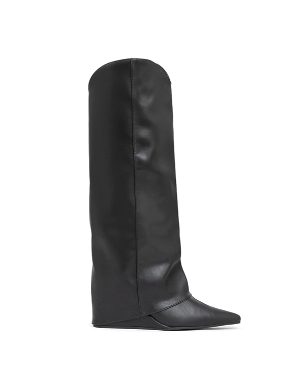 時髦超模V口隱形增高褲管長靴 黑色