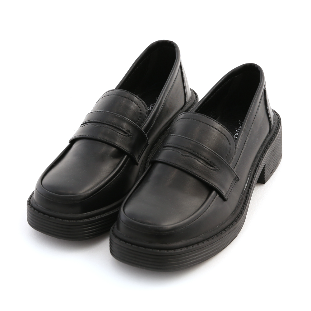 Bulky Sole Penny Loafers Black