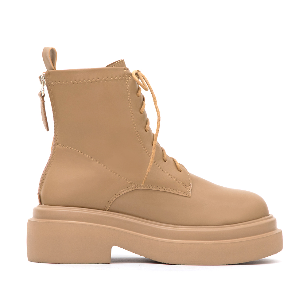 偶像學園輕量厚底綁帶短靴 杏色