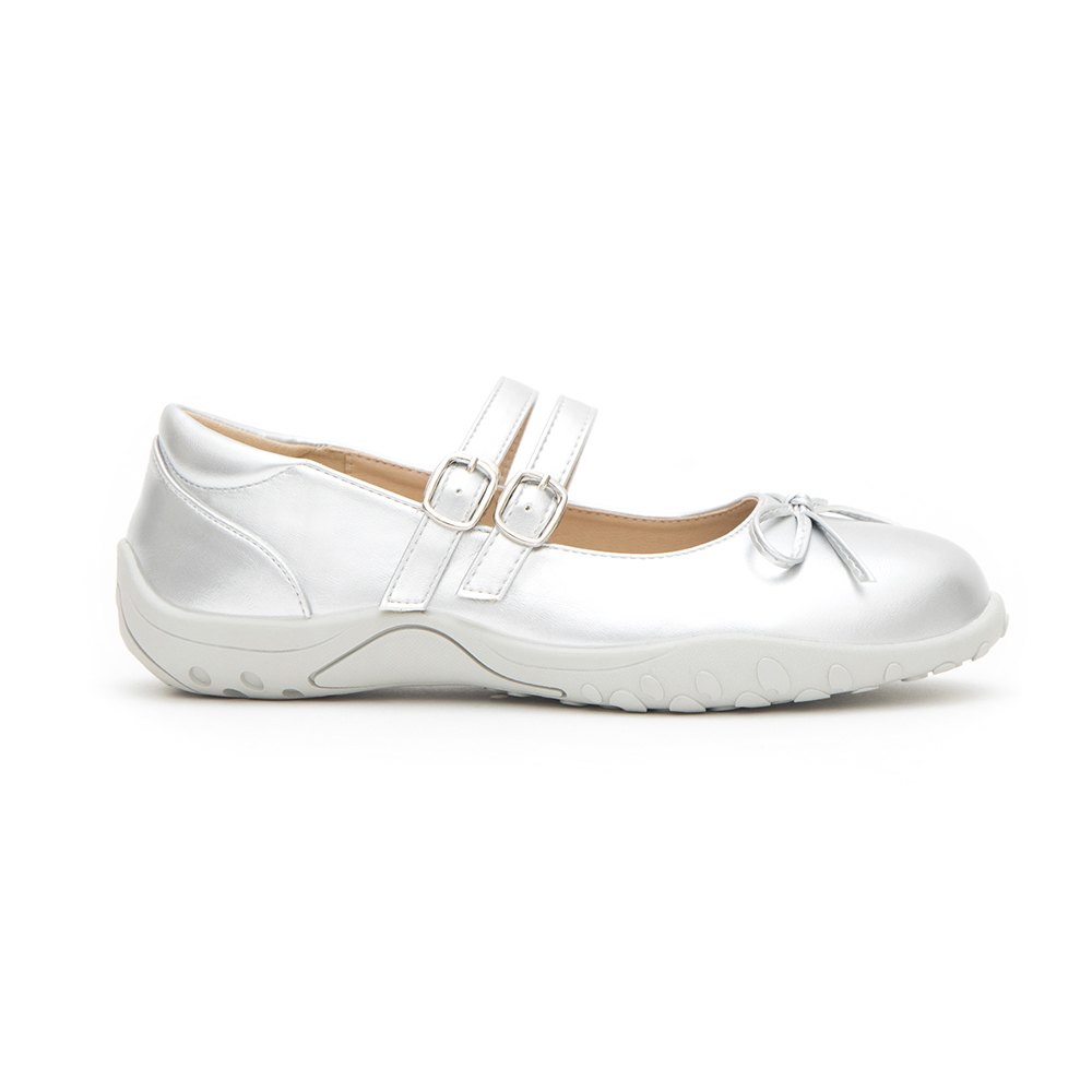 Double-Strap Athletic Ballet Flats Silver