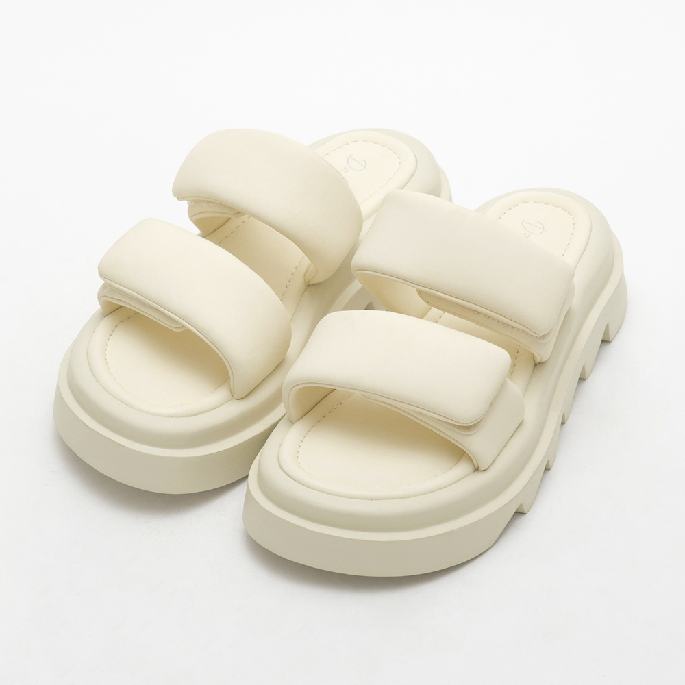 Air Cushion Double Strap Comfy Slippers Beige