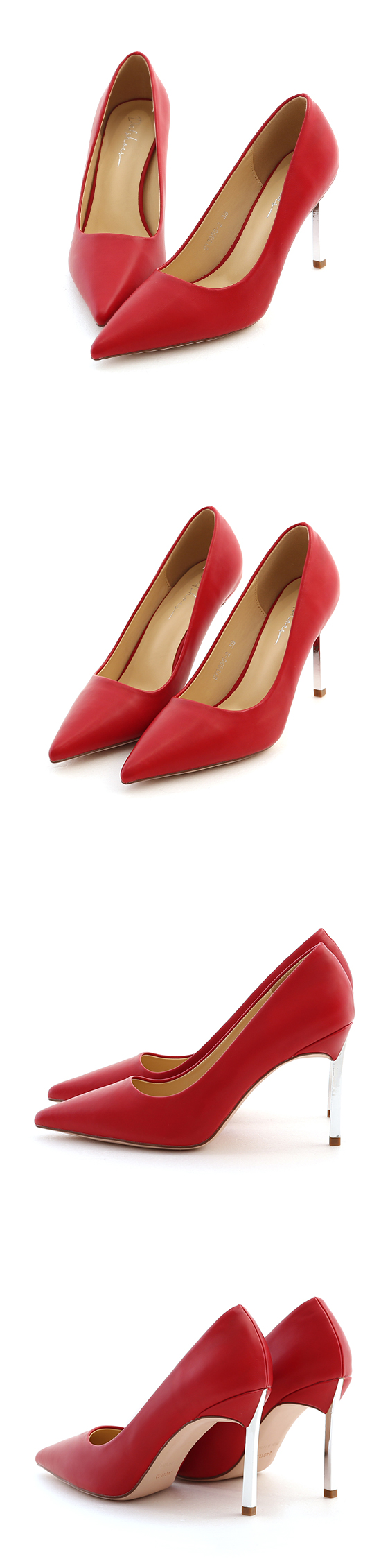 Plain Pointed Toe 9cm High-Heels Red