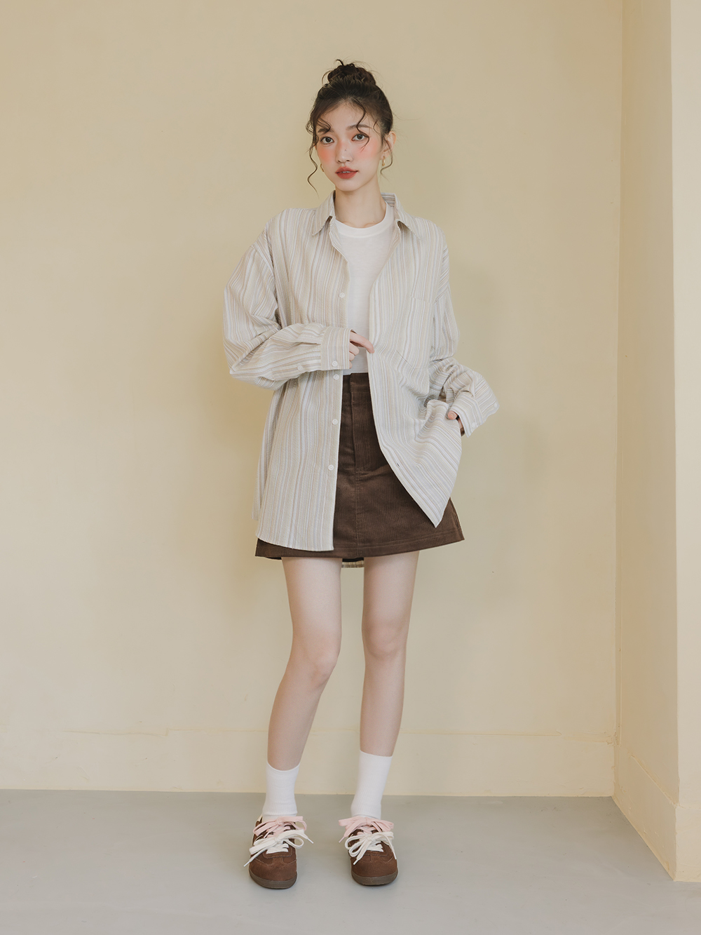 雙色鞋帶真皮復古德訓鞋 咖