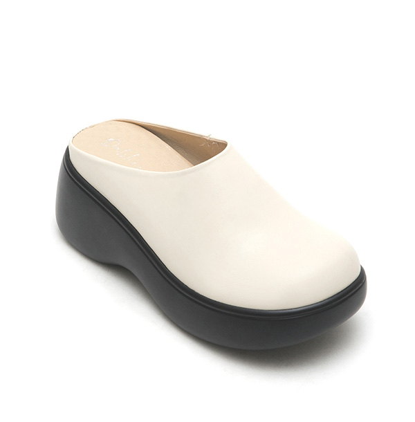 Plain Lightweight Thick Sole Mules Beige