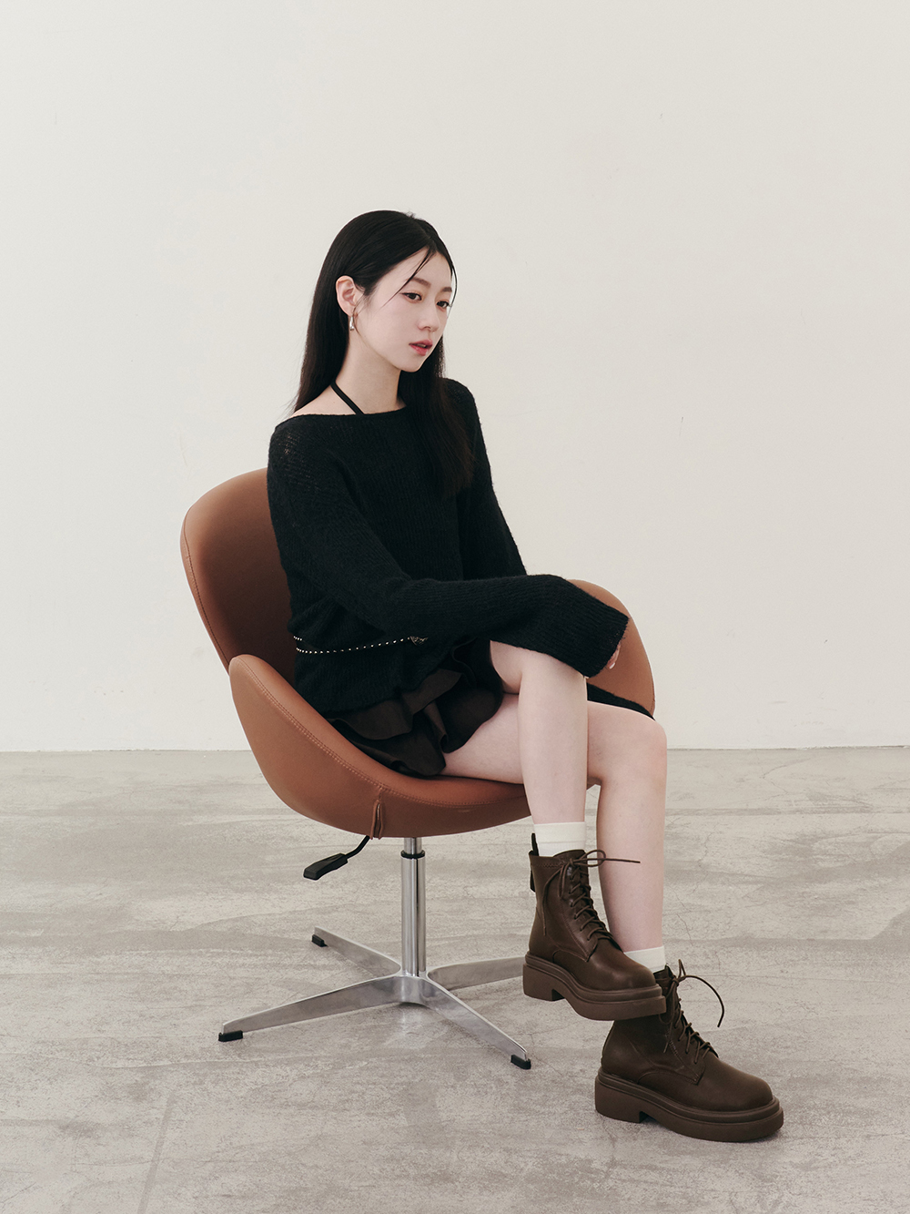 偶像學園輕量厚底綁帶短靴 咖啡色