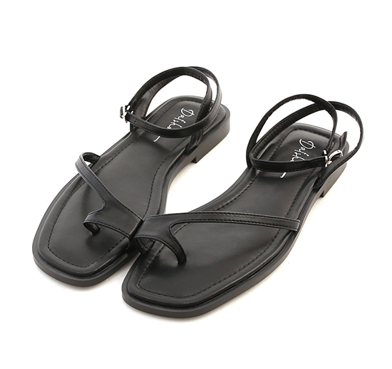 Toe Loop Ankle Strap Flat Sandals Black