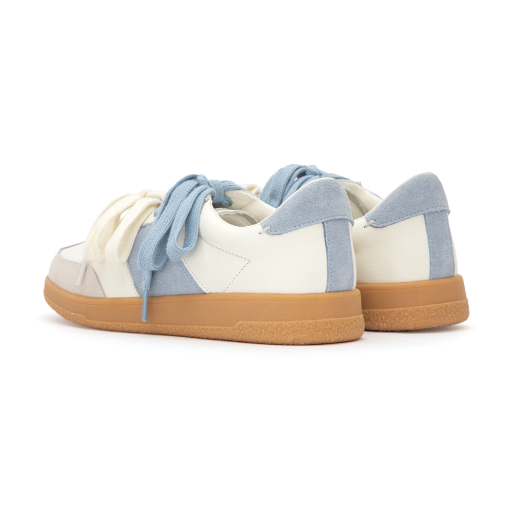 進化版2.0雙色鞋帶真皮德訓鞋 米白X藍色