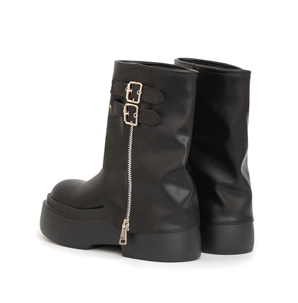 暗黑硬派Plus級加厚鬆糕底褲管短靴 黑色