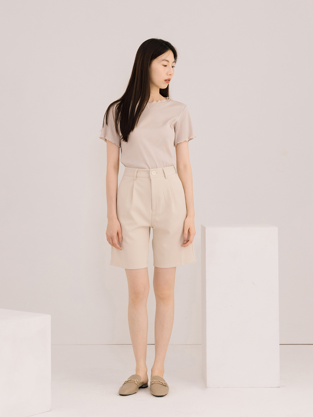 優質品味．馬銜釦方頭低跟穆勒鞋 摩卡灰