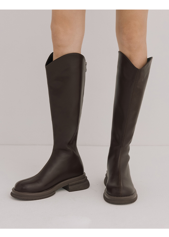 V-cut Under-The-Knee Boots Dark Brown